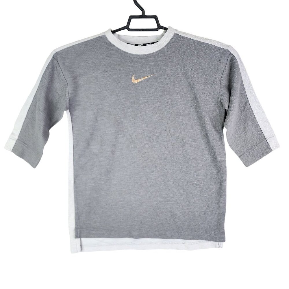 Nike Kids Dri-FIT Shirt 3/4 Sleeve Gray & White Embroidered Swoosh Youth Size XL